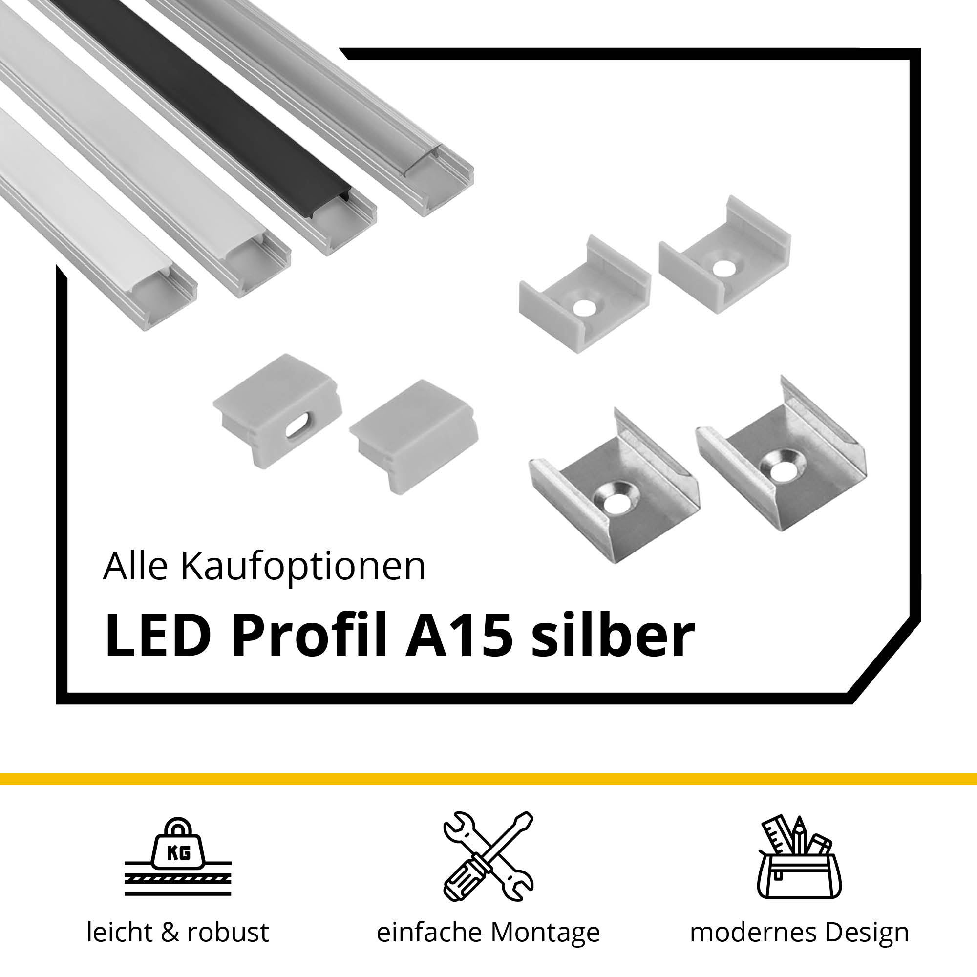 A15 LED Profil Silber A15 LED Profil Silber 2x Halter kunststoff
