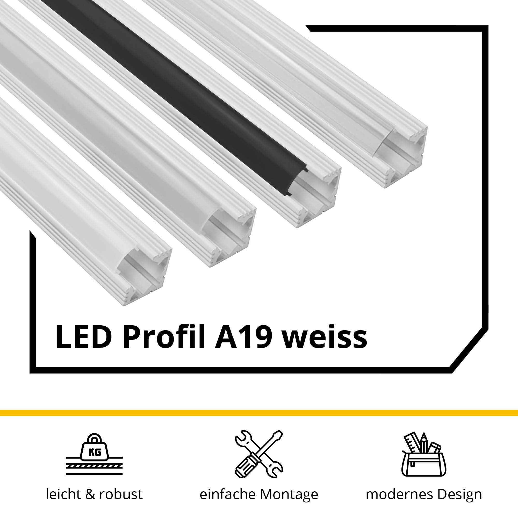 A19 LED Aluprofil Weiss Eckprofil 90° A19 LED Aluprofil Weiss Eckprofil 90° 2x Halter metall