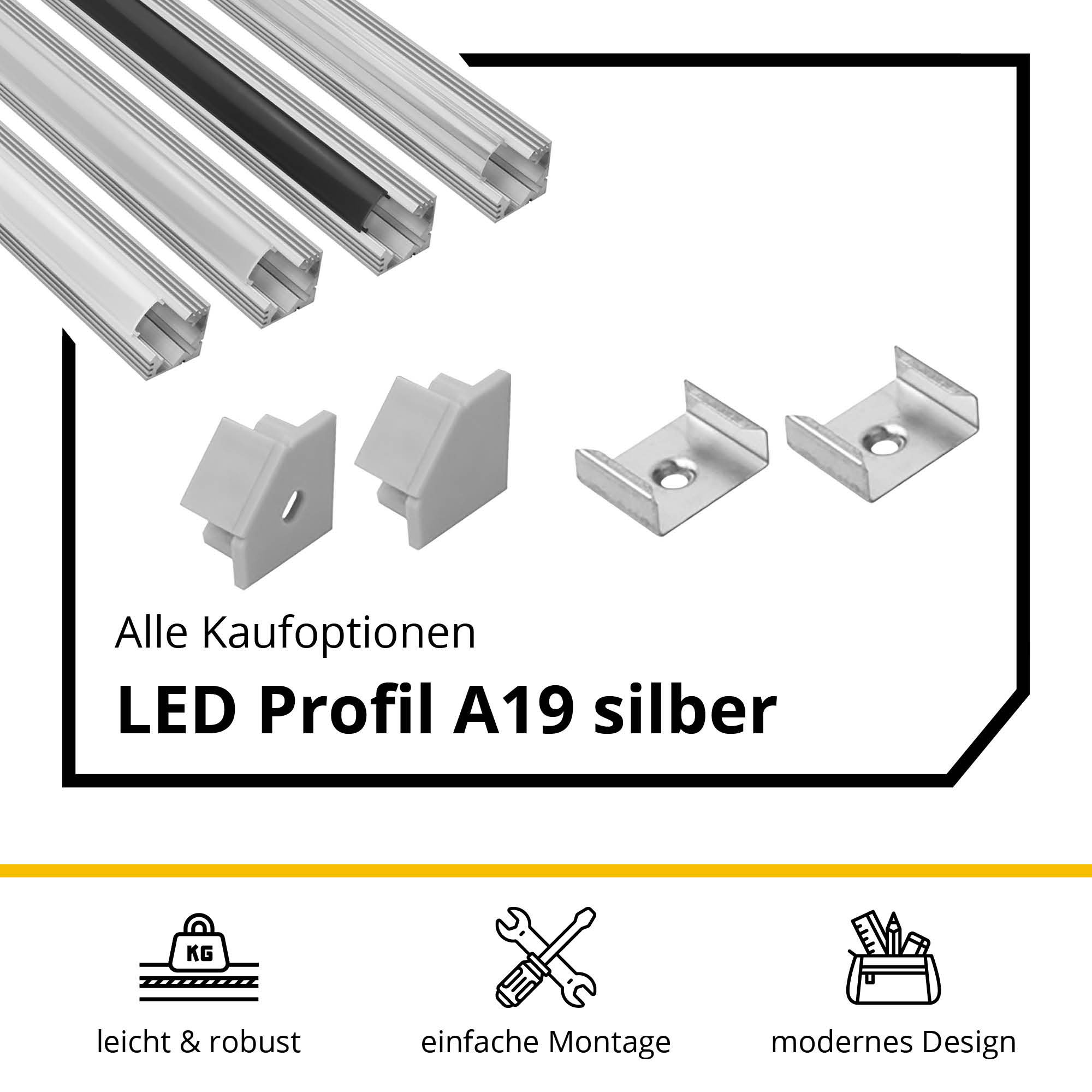 A19 LED Aluprofil Silber Eckprofil 90° 2m milky