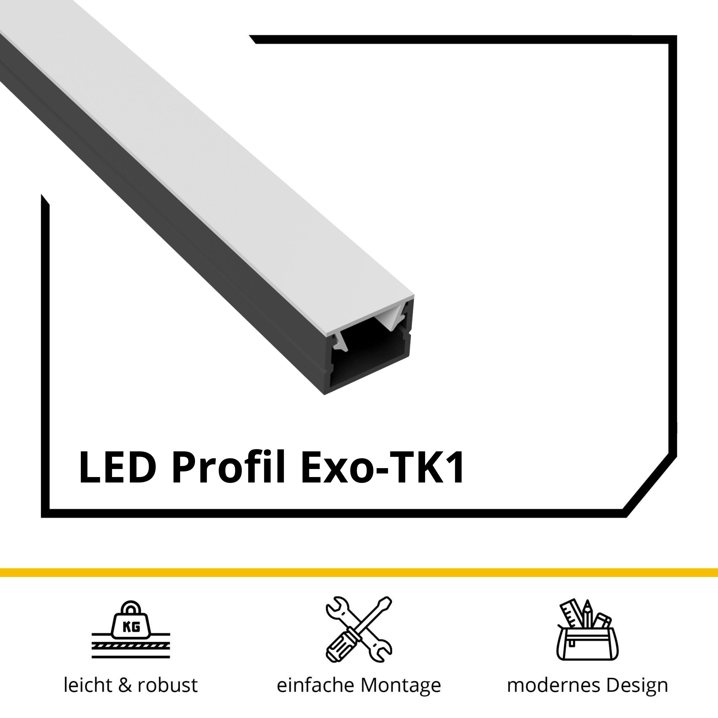 LED-Aluprofil für Akustikpaneele mit Abdeckung bündiger Einbau, opal/schwarz 2,7m Slim-Line LED-Aluprofil U-Profil 2,7m Schwarz Abdeckung Opal