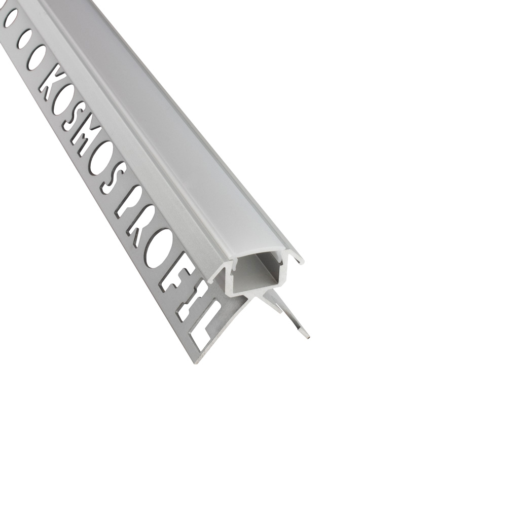 C-T77 LED Alu Fliesenprofil Ecke aussen 10mm silber 2m milky
