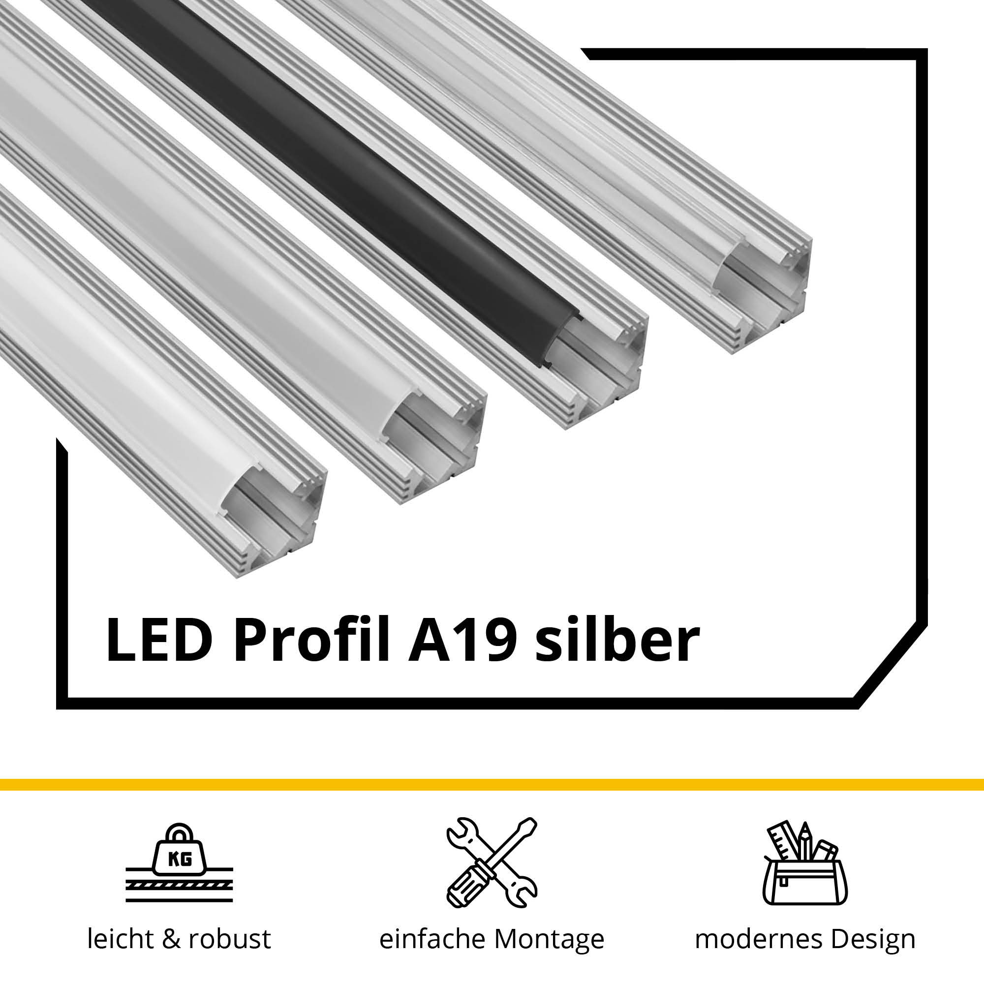 A19 LED Aluprofil Silber Eckprofil 90° A19 LED Aluprofil Silber Eckprofil 90° 2m milky