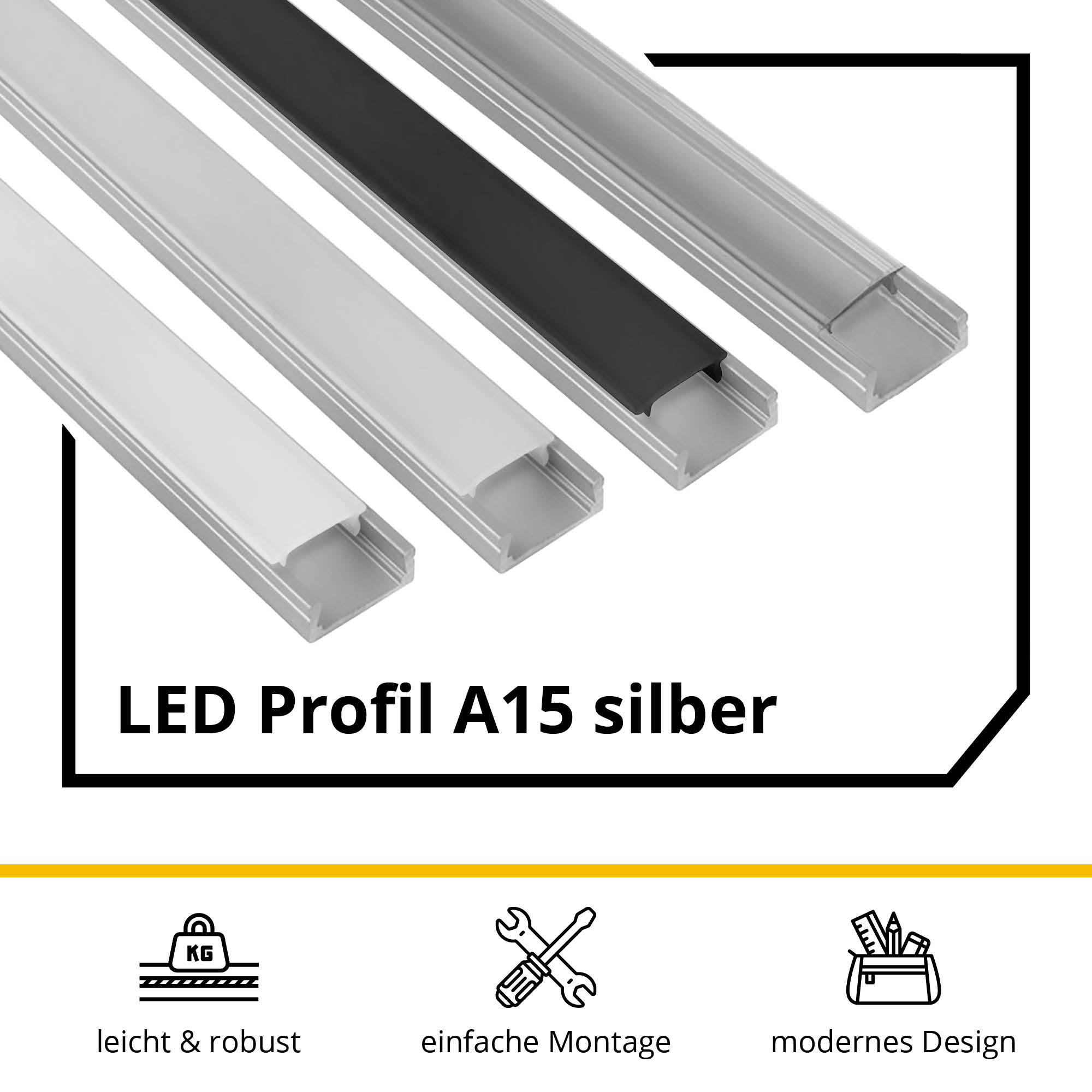 A15 LED Profil Silber A15 LED Profil Silber 2x Halter kunststoff